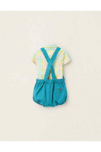 Ziddy Checked Bodysuit-Shirt + Jumpsuit for Newborns 'B&S', Turquoise