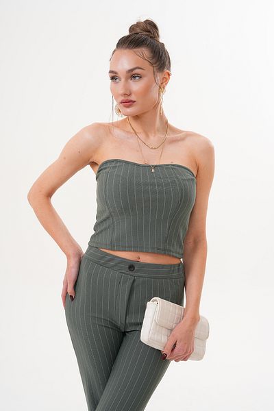 Markleydi Khaki Green Women's Grass Striped Bottom Top Set