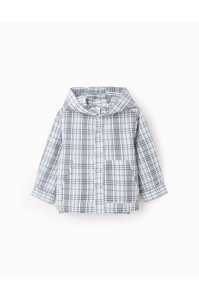 Ziddy Checkered Hooded Shirt for Baby Boys 'You & Me', White/Blue