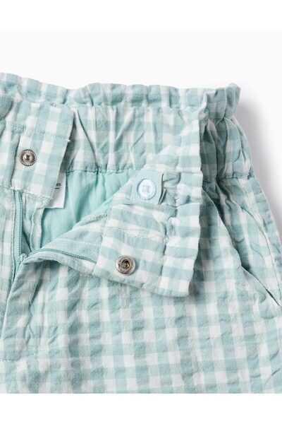 Ziddy Cotton Shorts with Vichy Pattern for Girls 'B&S', White/Blue