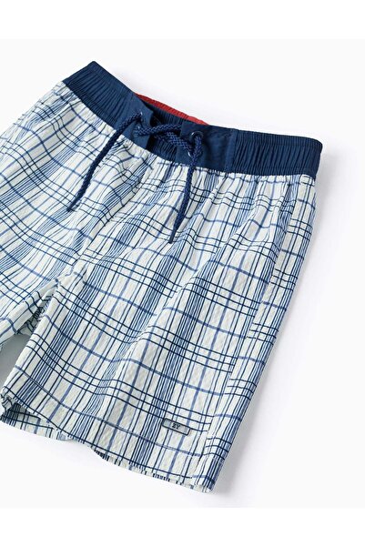Ziddy Checkered Swim Shorts for Boys 'You & Me', White/Blue