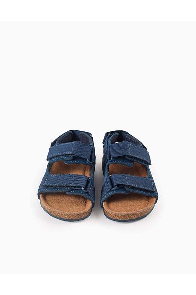 Ziddy Leather Sandals with Cork Sole for Baby Boys, Dark Blue