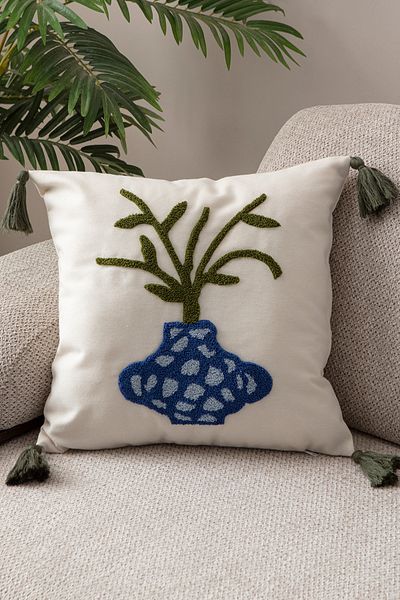 EVOTTO HOME COLLECTİON Comfort Punch Pattern Throw Pillow Cover Square Decorative Bohemian Embroidered Sofa Pillowcase Poncho 45X45