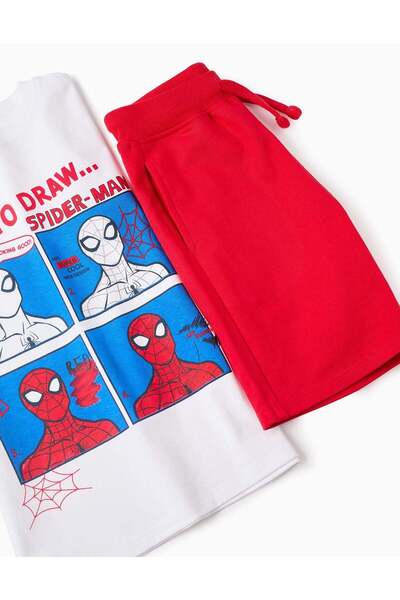 Ziddy T-shirt + Cotton Shorts for Boys 'Spider-Man', White/Red