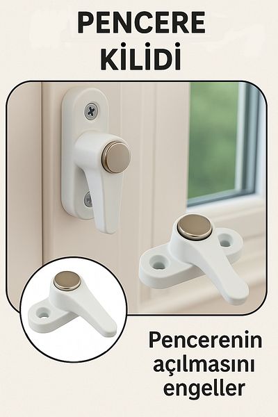 LİRAZON Child Safety Lock Pvc Easy to Install Metal Lock for Windows and Doors