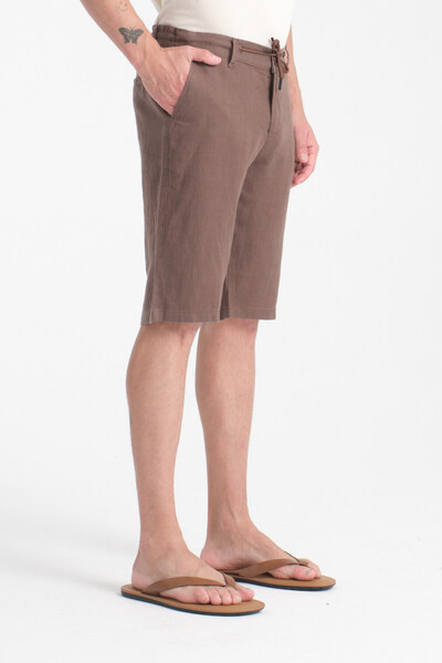 muzzo jeans Brown 100% Linen Shorts with Elastic Waist
