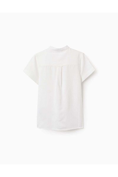 Ziddy Shirt with Mao Collar and Pocket for Boys, White