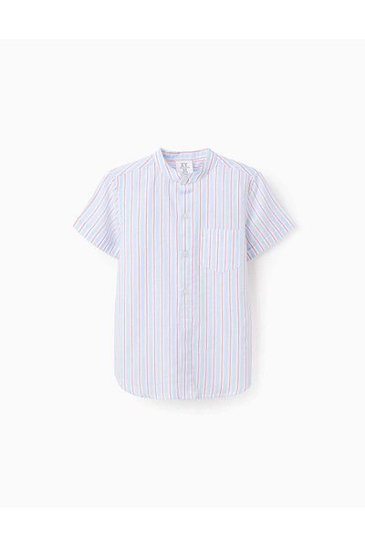 Ziddy Cotton Striped Shirt for Boys, White/Blue/Red