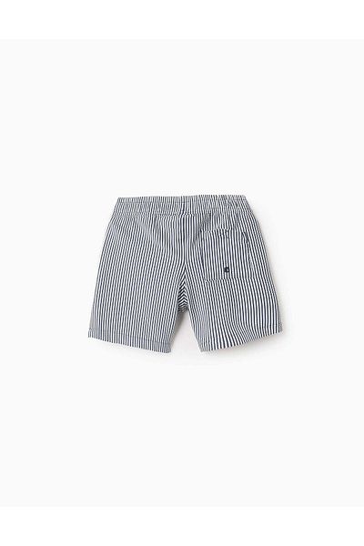 Ziddy Striped Swim Shorts for Boys, White/Navy Blue