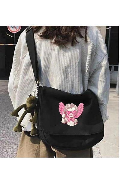 Touz Moda Cute Angel Black Messenger Bag