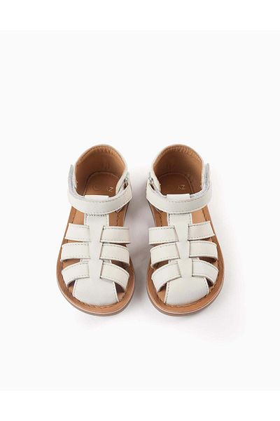 Ziddy Leather Sandals with Straps for Girls, White