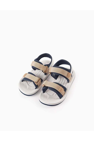 Ziddy Lightweight Sandals with Touch Fasteners for Boys, Beige/Blue