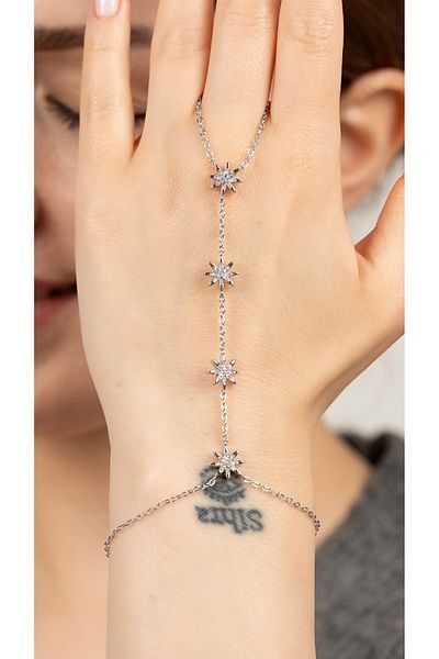 Home Sihra Accessories Row Star Model Zircon Stone Steel Shahmeran Silver Color Shahmeran