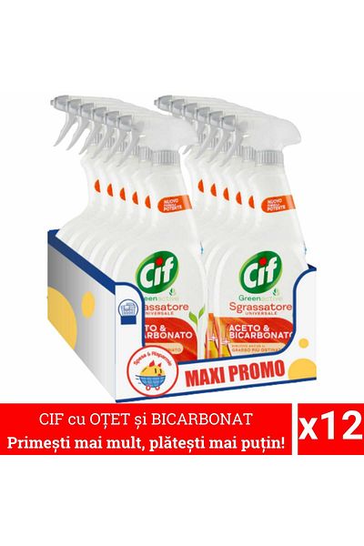 Cif Mega Pack 12x Cif with Vinegar and Bicarbonate, Universal Degreaser Spray, 650 ml