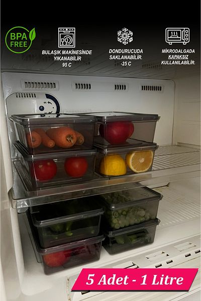 SUPERCUPP 1 Liter Capacity - 5 Pieces Plastic Storage Container, Self-Locking and Lid, Food-Safe and Non-Airable