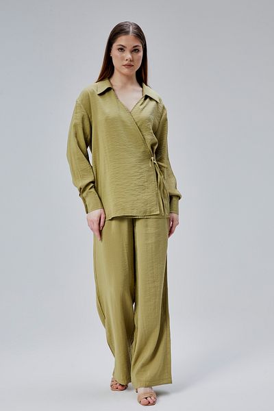 Bolivente Light Khaki Loose Cut Wide Leg Trousers