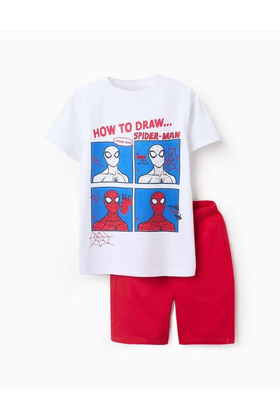 Ziddy T-shirt + Cotton Shorts for Boys 'Spider-Man', White/Red