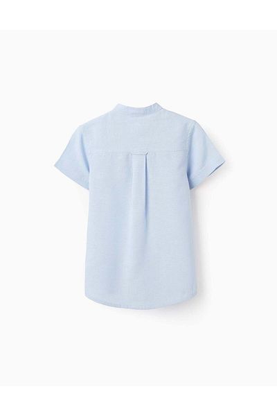 Ziddy Shirt with Mao Collar and Pocket for Boys, Light Blue