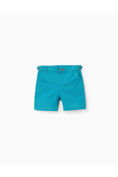 Ziddy Cotton and Linen Chino Shorts for Baby Boys, Turquoise