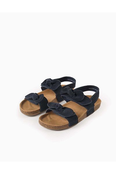 Ziddy Suede Sandals with Bows for Girls, Dark Blue