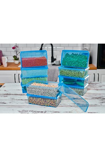 SUPERCUPP Plastic Lid Storage Container with Lock, Freezer, Fridge, Toy, Food, Coffee - 10 Pieces Blue