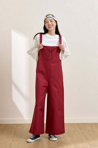 Ceylan Otantik Burgundy Linen Salopet Jumpsuit