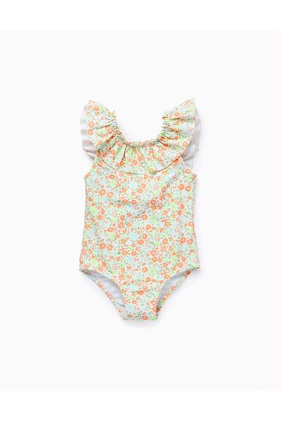 Ziddy Floral Swimsuit with Ruffles for Baby Girls, Multicolour