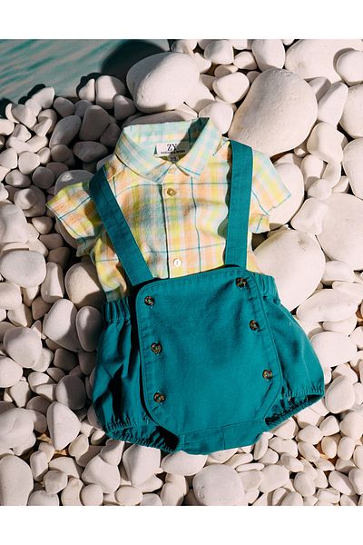 Ziddy Checked Bodysuit-Shirt + Jumpsuit for Newborns 'B&S', Turquoise