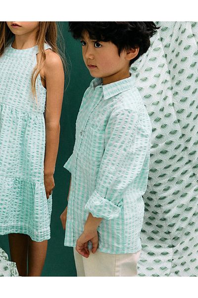 Ziddy Vichy Textured Shirt for Boys 'B&S', Aqua Green/White