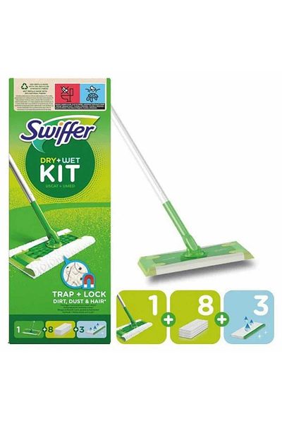 Swiffer Mop with wet wipes, set with 3 wet refills + 8 dry refills