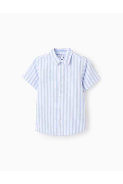 Ziddy Short Sleeve Striped Shirt for Boys, White/Blue