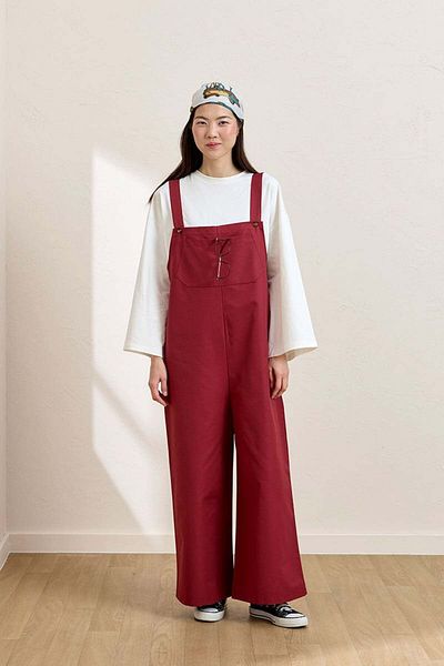 Ceylan Otantik Burgundy Linen Salopet Jumpsuit