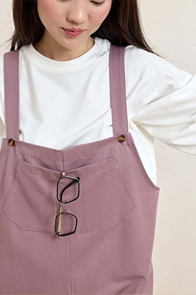 Ceylan Otantik Μαλακή λιλά λινό Salopet Jumpsuit & Ecru Body