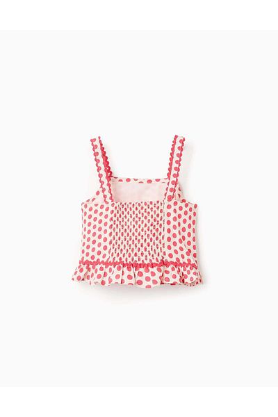 Ziddy Polka Dot Strappy Top for Girls, White/Red