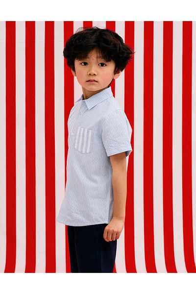 Ziddy Short Sleeve Striped Shirt for Boys, Blue/White
