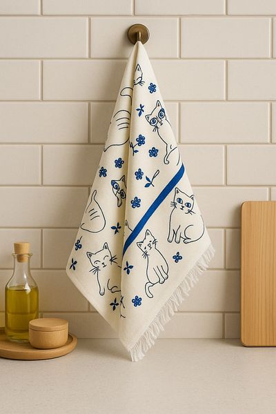 Miabella Home Kitchen Towel, Kitchen Towel Drying Cloth, High Water Absorbent Cat Pattern Hand Towel