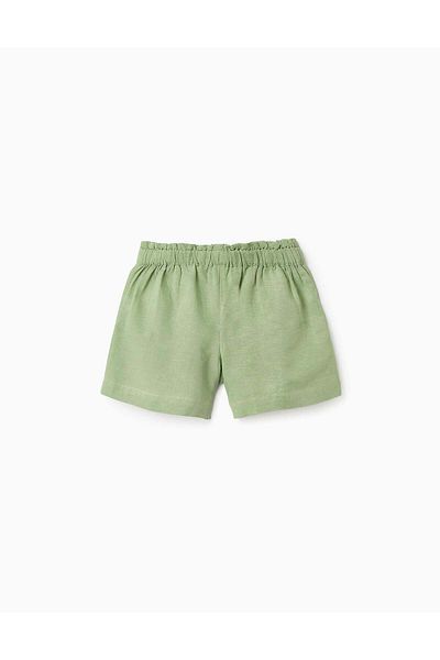 Ziddy Viscose, Cotton and Linen Shorts for Girls, Green