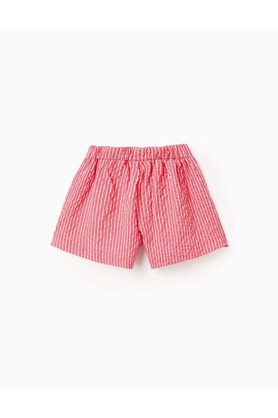 Ziddy Striped Textured Shorts for Girls, Red/White