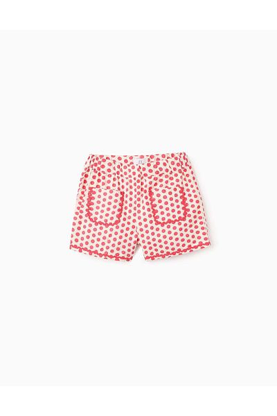 Ziddy Polka Dot Cotton Shorts for Girls, Red/White
