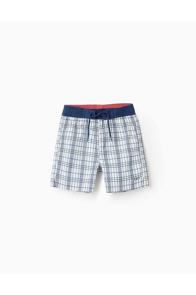 Ziddy Checkered Swim Shorts for Boys 'You & Me', White/Blue