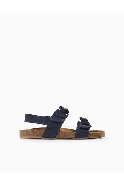 Ziddy Suede Sandals with Bows for Girls, Dark Blue