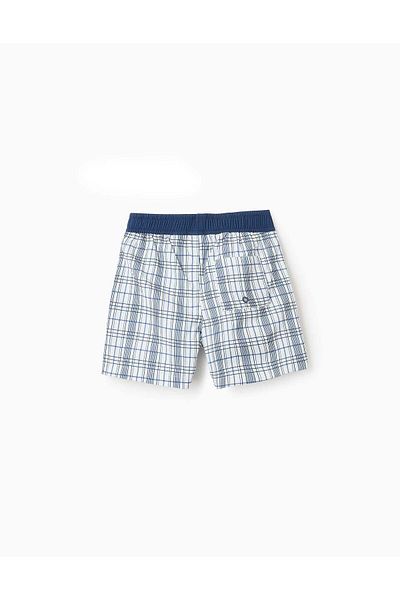 Ziddy Checkered Swim Shorts for Boys 'You & Me', White/Blue