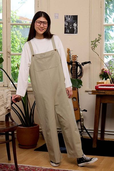 Ceylan Otantik Mold Green Linen Salopet Jumpsuit & Ecru Body