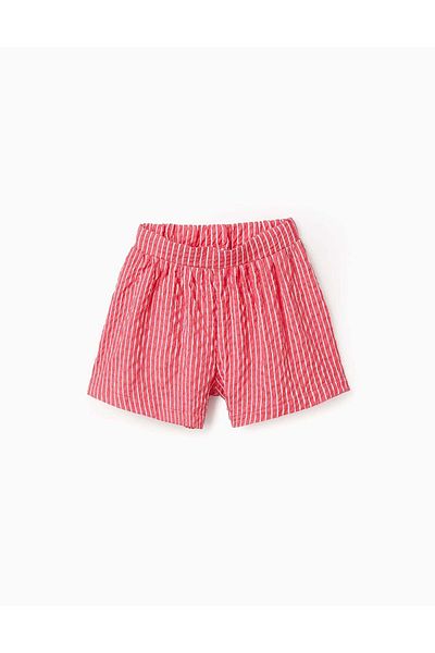 Ziddy Striped Textured Shorts for Girls, Red/White