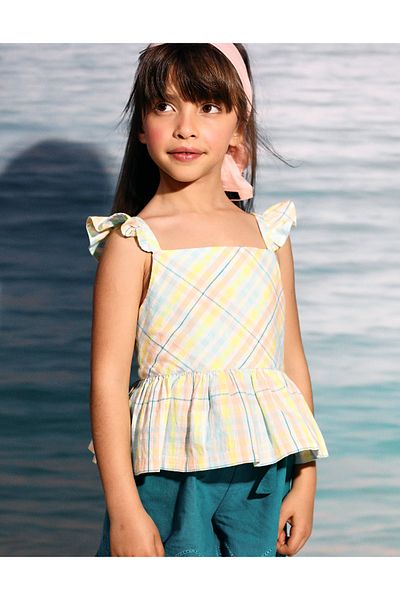 Ziddy Cotton Checked Top for Girls 'B&S', Multicolour