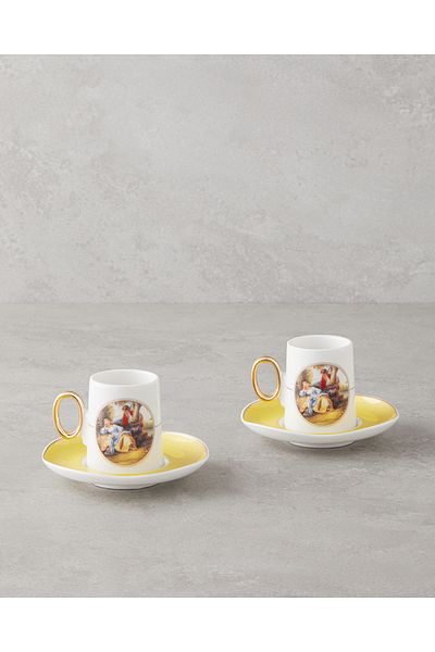 English Home Selene Porcelain 4 Pieces Coffee Cup Set for 2 People 80 ml Yellow
