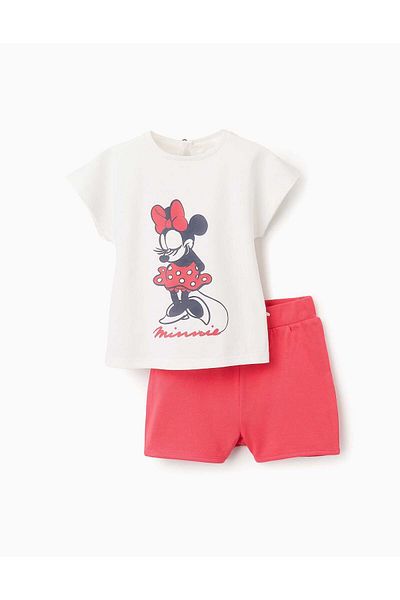 Ziddy T-shirt + Shorts with Bow for Baby Girls 'Minnie', White/Red