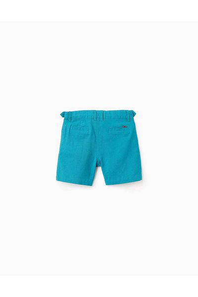 Ziddy Cotton and Linen Chino Shorts for Baby Boys, Turquoise