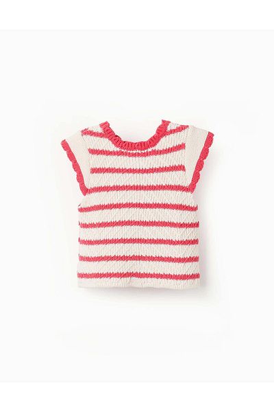 Ziddy Striped Knit Top for Baby Girls, Beige/Red