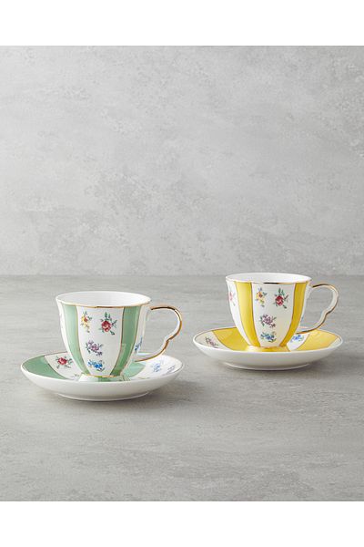 English Home Bealy Porcelain Σετ 4 Φλιτζάνια Τσαγιού για 2 Άτομα 220 ml Πράσινο-Κίτρινο